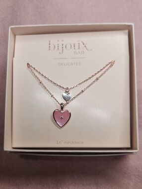 Bijoux Bar Pink Heart Layered Necklace with Rose-Gold Chain